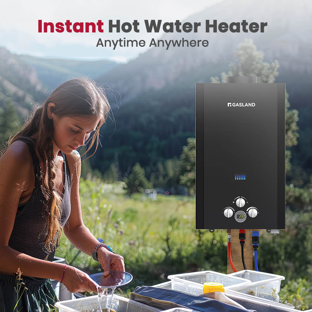 GASLAND GASLAND Tankless Propane Water Heater With Rain Cap - 10L Black