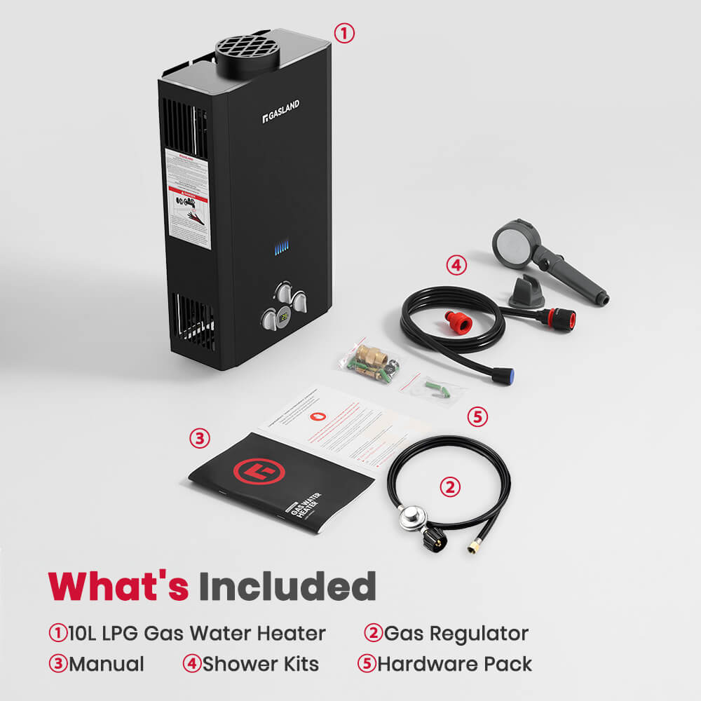 GASLAND GASLAND Tankless Propane Water Heater With Rain Cap - 10L Black