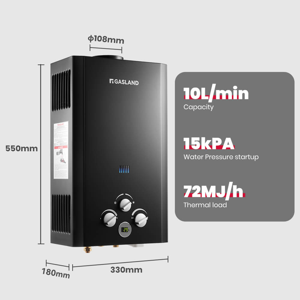 GASLAND GASLAND Tankless Propane Water Heater With Rain Cap - 10L Black