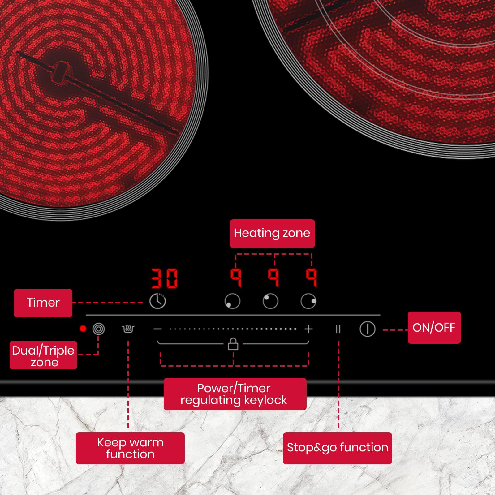 GASLAND 60cm 3 Burner 5700W Triple Ring Slider Touch Control Electric Ceramic Cooktop-CH603BF-GASLAND Chef