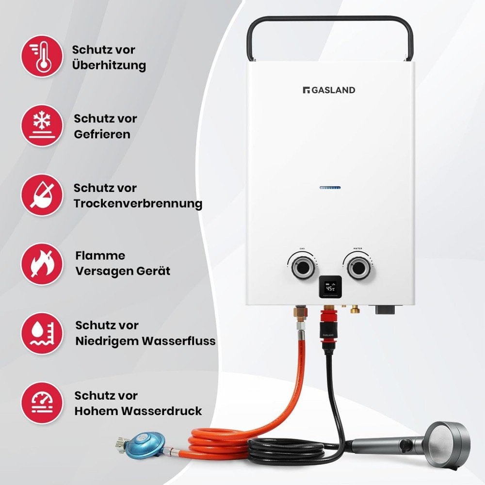 GASLAND Goshower Series 10L Tankless Gas Durchlauferhitzer - 50mbar
