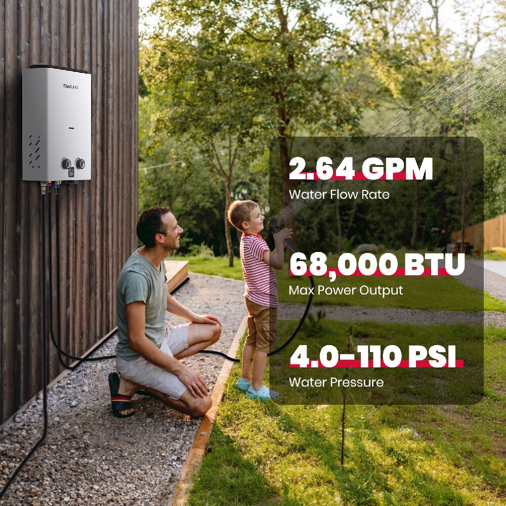 GASLAND GoShower 10Pro Outdoor Propane Tankless Water Heater With Pump Kit - 2.64GPM 10L 68,000 BTU