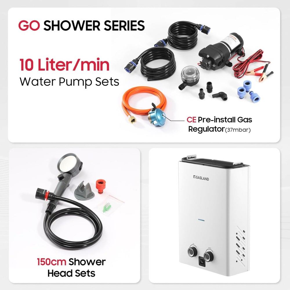 GASLAND Goshower Series 10L Tankless Gas Durchlauferhitzer - 50mbar