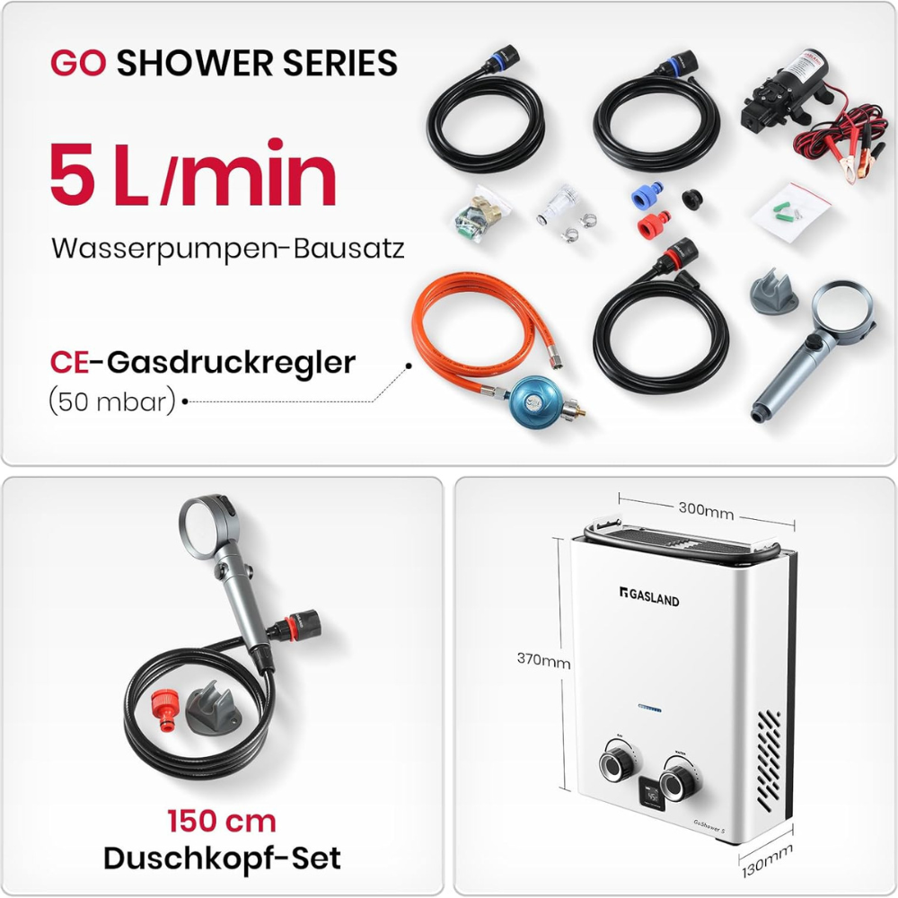 Premium 5L Propangas-Durchlauferhitzer – 50 mbar