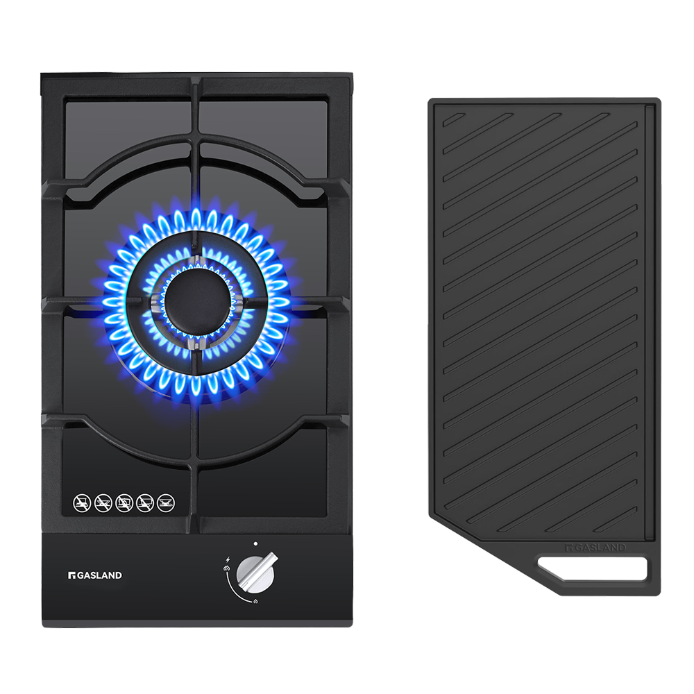 GASLAND GASLAND 30cm Single Burner Black Tempered Glass Gas Cooktop With Griddle