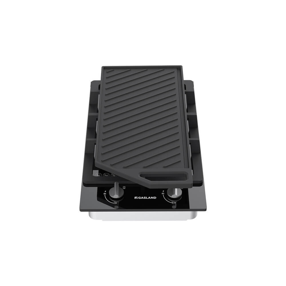 GASLAND GASLAND 30cm 2 Burner Black Tempered Glass Gas Cooktop With Griddle