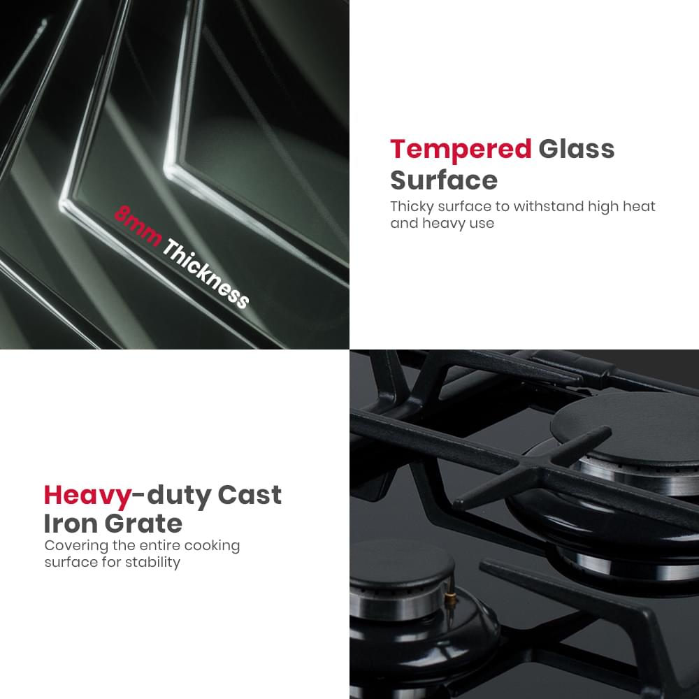 GASLAND 90CM 5 Burner Black Tempered Glass Tri-ring Gas Cooktop-GH90BFN-GASLAND Chef