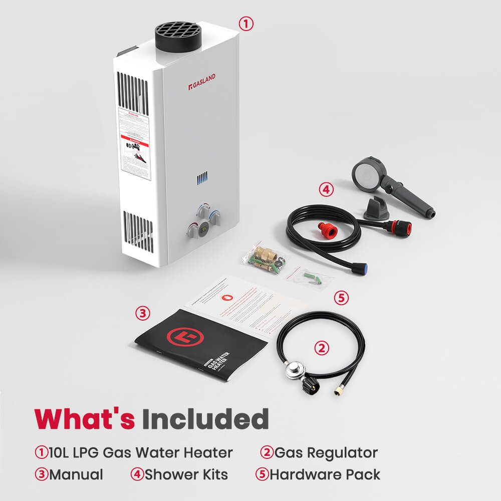 GASLAND GASLAND Tankless Propane Water Heater With Rain Cap - 10L White