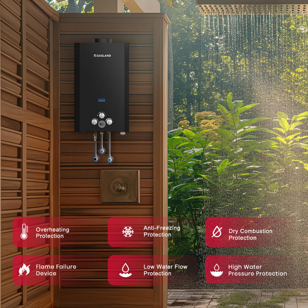 GASLAND GASLAND Tankless Propane Water Heater With Rain Cap - 10L Black