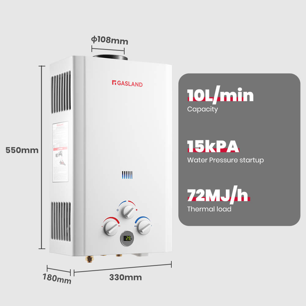 GASLAND GASLAND Tankless Propane Water Heater With Rain Cap - 10L White