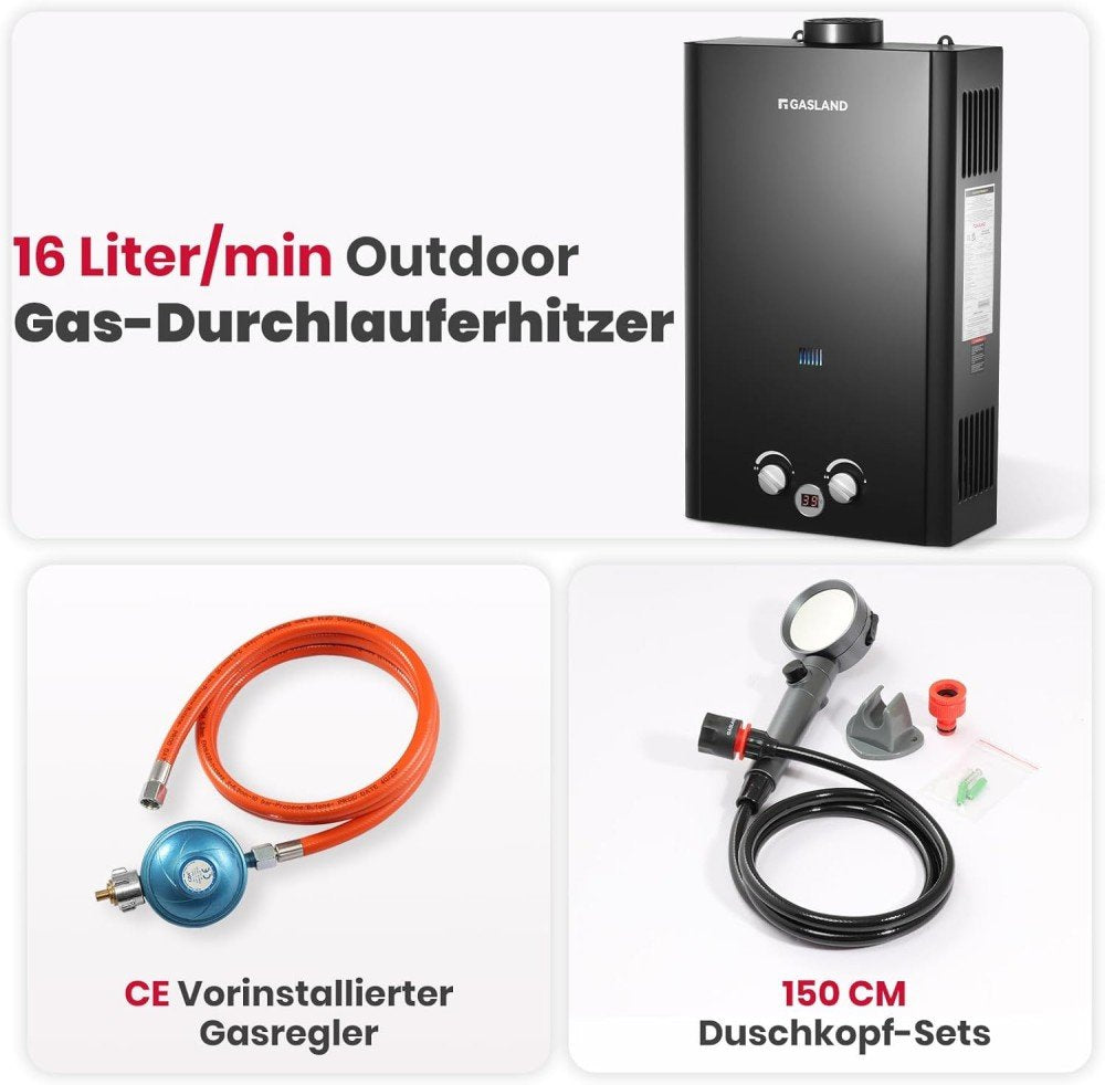 GASLAND 16L Tankless Gas Durchlauferhitzer - 50mbar