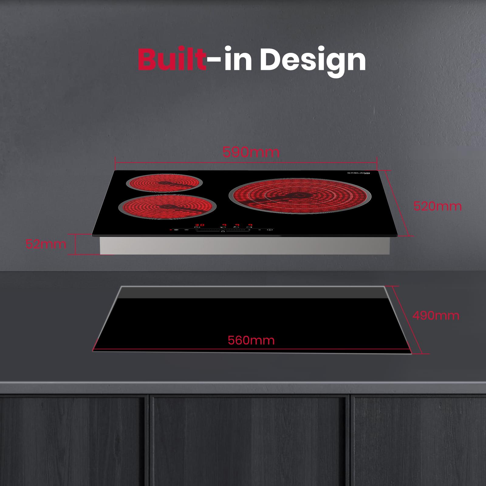 GASLAND 60cm 3 Burner 5700W Triple Ring Slider Touch Control Electric Ceramic Cooktop-CH603BF-GASLAND Chef