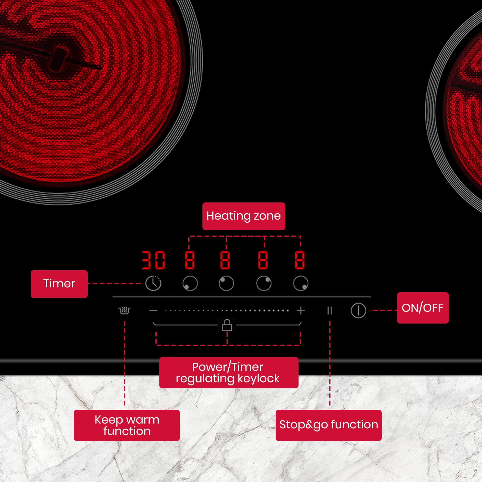 GASLAND 60cm 4 Burner 6000W Built-in Glass Electric Ceramic Cooktop-CH60BFN-GASLAND Chef