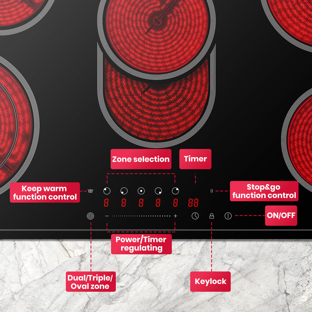GASLAND GASLAND 90cm 5 Burner Electric Ceramic Cooktop - 8500W Sensor Touch Control