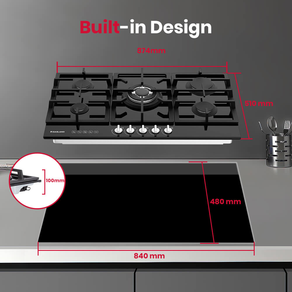 GASLAND GASLAND 90cm 5 Burner Black Tempered Glass Tri-ring Gas Cooktop