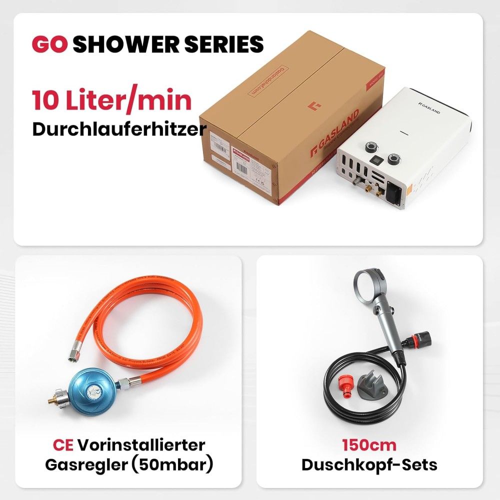 GASLAND Goshower Series 10L Tankless Gas Durchlauferhitzer - 50mbar
