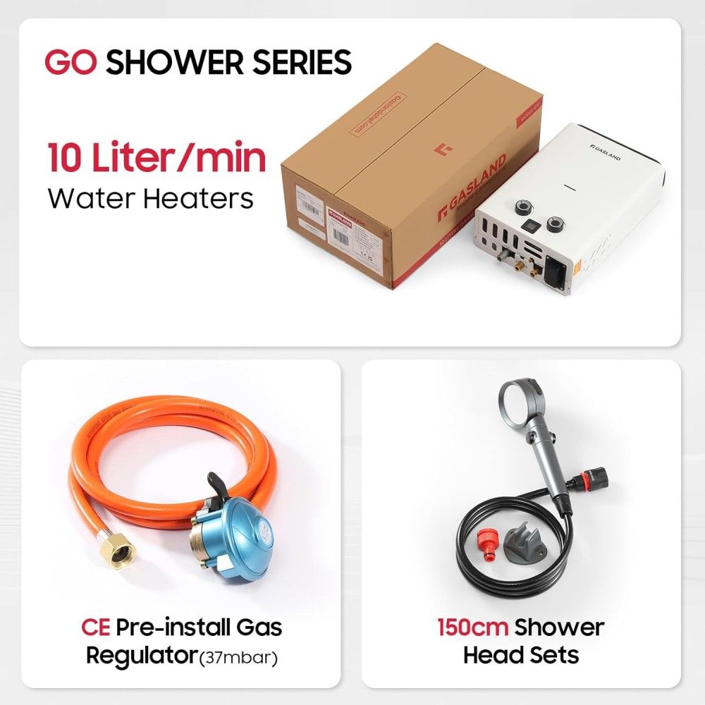 GASLAND Goshower Series 10L Tankless Gas Durchlauferhitzer - 50mbar