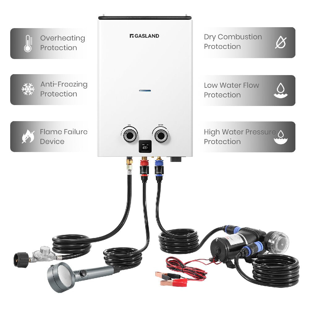 GASLAND GoShower 10Pro Outdoor Propane Tankless Water Heater With Pump Kit - 2.64GPM 10L 68,000 BTU