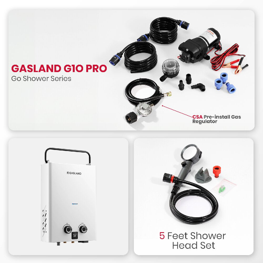 GASLAND GoShower 10Pro Outdoor Propane Tankless Water Heater With Pump Kit - 2.64GPM 10L 68,000 BTU