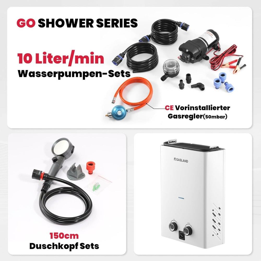 GASLAND Goshower Series 10L Tankless Gas Durchlauferhitzer - 50mbar