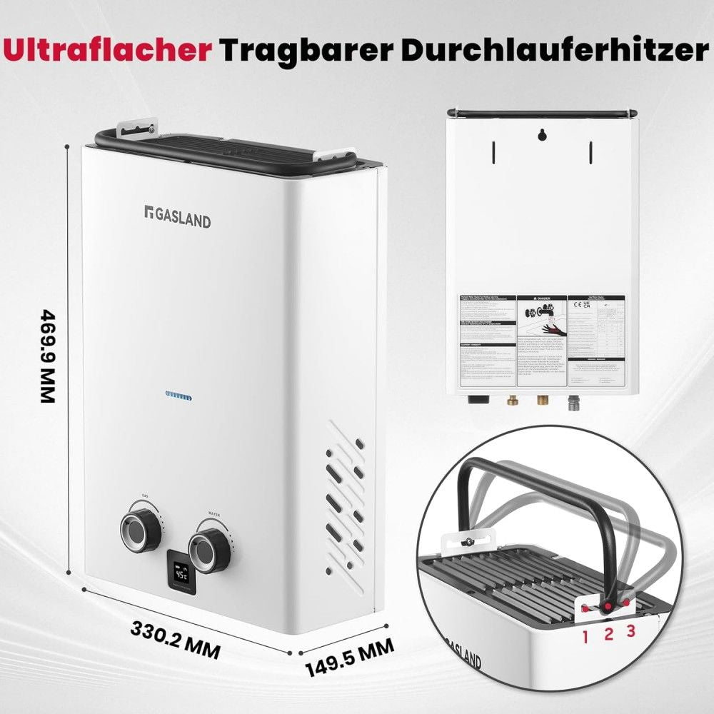 GASLAND Goshower Series 10L Tankless Gas Durchlauferhitzer - 50mbar