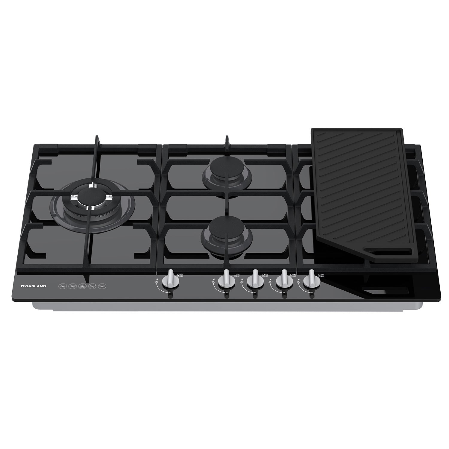 GASLAND GASLAND 90cm 5 Burner Black Tempered Glass Side Tri-ring Burner Gas Cooktop With Griddle