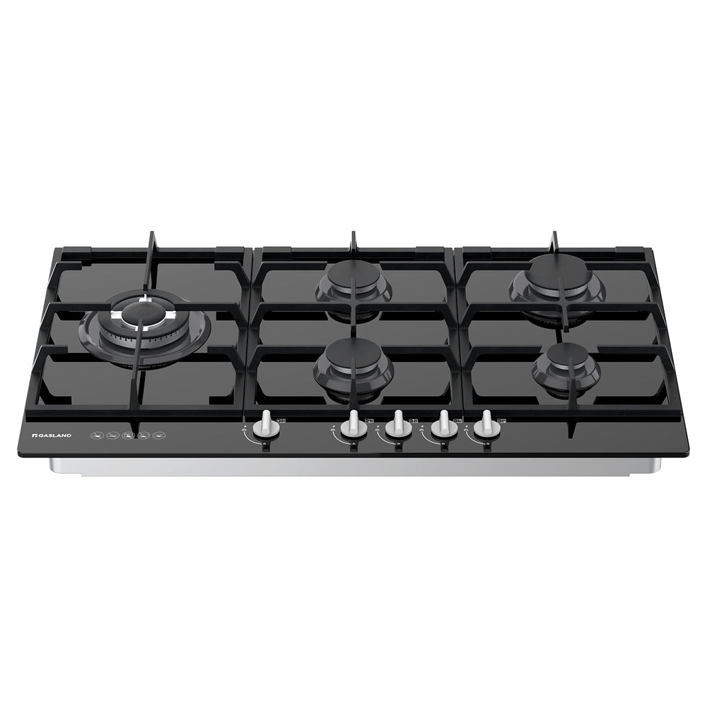 GASLAND GASLAND 90cm 5 Burner Black Tempered Glass Side Tri-ring Burner Gas Cooktop With Griddle