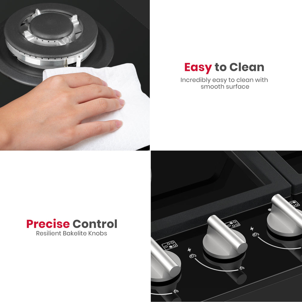 GASLAND GASLAND 90cm 5 Burner Black Tempered Glass Side Tri-ring Burner Gas Cooktop With Griddle