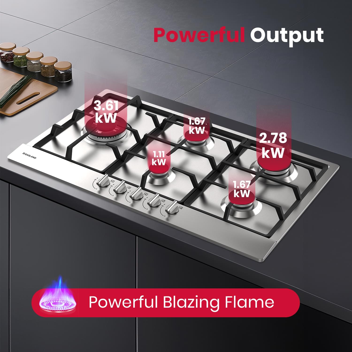 GASLAND GASLAND 90cm 5 Burner Stainless Steel Side Tri-ring Burner Gas Cooktop