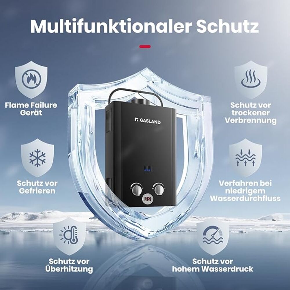 Propangas Gas Durchlauferhitzer - 10L 50mbar Gas Durchlauferhitzer Propan Campingdusche mit Überhitzungsschutz