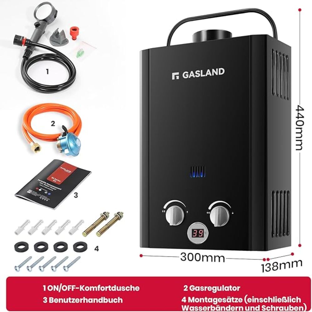 Propangas Gas Durchlauferhitzer - 6L 50mbar LPG Gasdurchlauferhitzer Instant Gasdusche für Camping