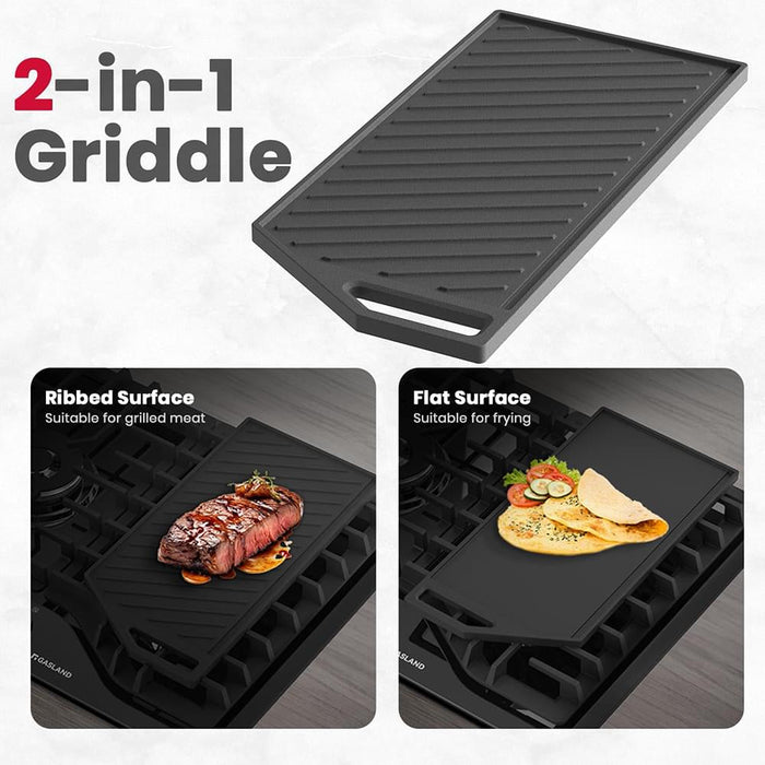 GASLAND GASLAND 90cm 5 Burner Black Tempered Glass Side Tri-ring Burner Gas Cooktop With Griddle